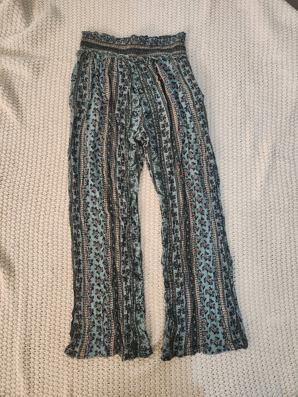 Boho Blue Patterned Wide-Leg Pants